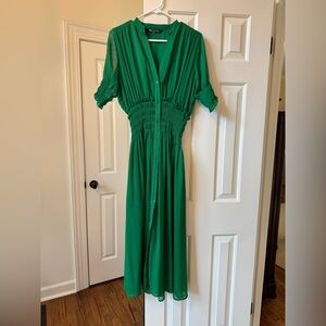 Green Zara Smocked Waist Dress. Misa Style Size M